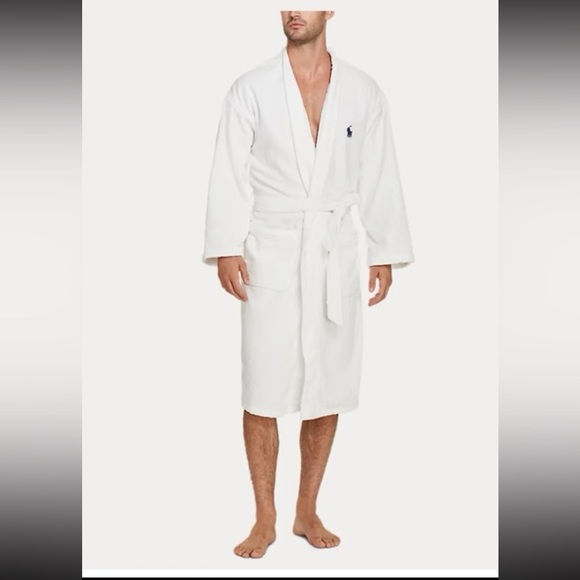Polo Ralph Lauren Men's Sleepwear Soft Kimono Velour Robe White 
Size Large/XL - Picture 2 of 12